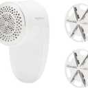Amazon Basics Battery Operated Fabric Shaver for Lint and Fuzz Removal, Includes 2 Spare Blades, White