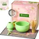 Maestri House Matcha Whisk Set, 7-Pc Complete Matcha Kit with Spouted Ceramic Bowl, Bamboo Whisk and Holder, Scoop, Spoon Rest & Sifter, Tea Cloth  Ideal Gift for Matcha Lovers (Green)