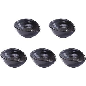 Japanese Dipping Sauce Bowls Elliptical Porcelain Soy Sauce Dish Sushi Dish Ceramic Asian Sauce Bowls Set of 5 for Vinegar,Oil,Salt,Salad Soy Sauce,Wasabi, Black