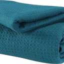 Glamburg 100% Cotton Thermal Blanket, Breathable Waffle Blanket, Queen Size, All Season, Teal (Queen (90"x90"))