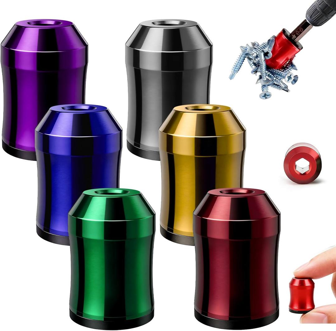 Magnetic Screw Ring: 1/4 Inch (6.35mm) Universal Detachable Drill Bit Magnetizer, Strong Magnetic Adhesion Prevents Screw Drop for Hex Screwdriver and Power Bits (6 Pcs)