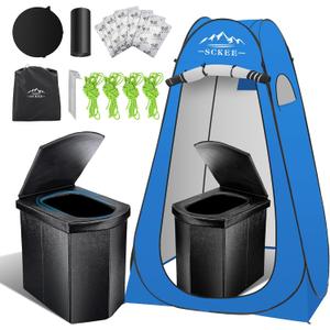 16.5'' Camping Toilet with Pop-Up Privacy Tent Set, XL Portable Toilet for Camping, Outdoor Showers Changing Rooms, Portable Bathroom Travel Potty for Camping, Hiking, Roadtrip,RV Travel
