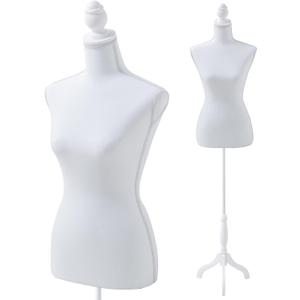 Manikin 49.6”-63.4”Height Adjustable Female Dress Model Display Torso Body Wooden Tripod Stand Clothing Forms High Density Foam Portable Display Mannequin (White), Black