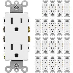 BESTTEN 20 Pack 15 Amp Decor Electrical Wall Outlet Receptacle, Non-Tamper-Resistant, 15A/125V/1875W, for Residential and Commercial Use, UL Listed, White