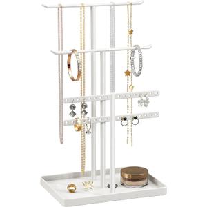 pickpiff Jewelry Stand Organizer, 14.5" Tall Sturdy Metal, 3-TierJewelry Holder for Necklace, Earring, Bracelet, Ring, Hanger for Display and Storage, Aesthetic Room Decor, White pickpiff Jewelry Stand Organizer, 14.5" Tall Sturdy Metal, 3-TierJewelry Holder for Necklace, Earring, Bracelet, Ring, Hanger for Display and Storage, Aesthetic Room Decor, White