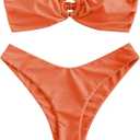 ZAFUL Women's Bandeau Bikini O Ring Strapless Tie Back High Cut Two Piece Swimsuit Bathing Suits (Orange, L)