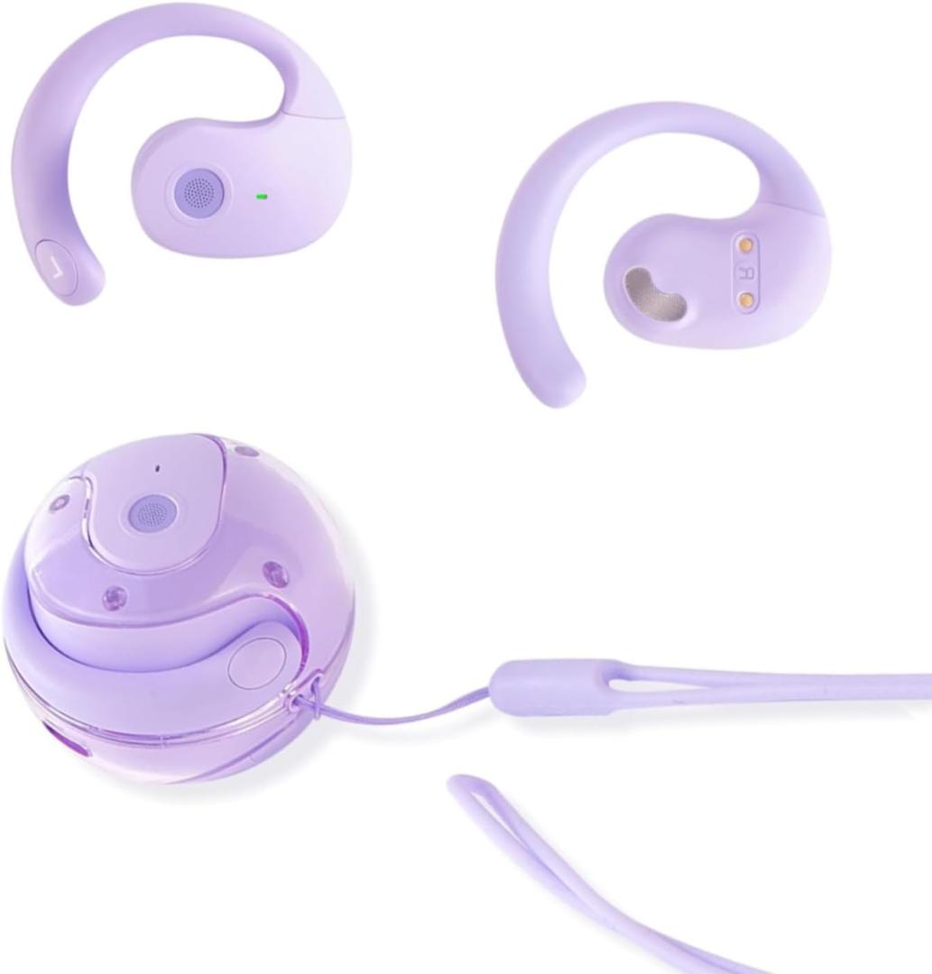 Ows Hanging Earphones 5.4 Bluetooth , Air Conduction Wireless Bluetooth Earphone, Bluetooth BT 5.4 Low Latency, Open Ear Headphones IPX5 Waterproof and Noise Reducing Touch Sports Earphones Purple