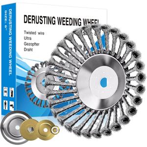 Steel Wire Rotary Weed Brush Cutter Trimmer Head for Weed Cutter Eater, Indestructible Trimmer Blade with Universal Adapter Kits for Moss Grass Rust Removal (8 inch)