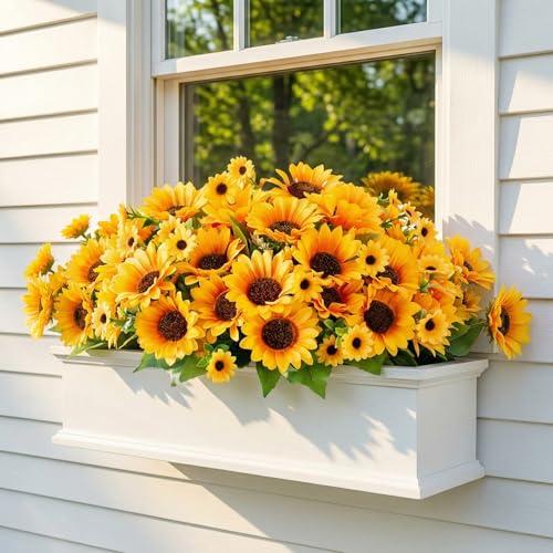 Carfoeny Realistic UV-Resistant Artificial Sunflowers - 6 Silk Bouquets, 78 Lifelike Flowers for Outdoor Planters, Wedding & Home Decor