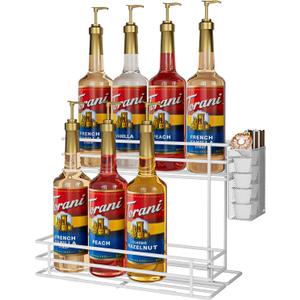 OVICAR Coffee Syrup Organizer Rack - 8 Bottle Holder Stand for Coffee Bar & Station Accessories, 2 Tiers Countertop Storage for Syrup & Wine Dressing, White