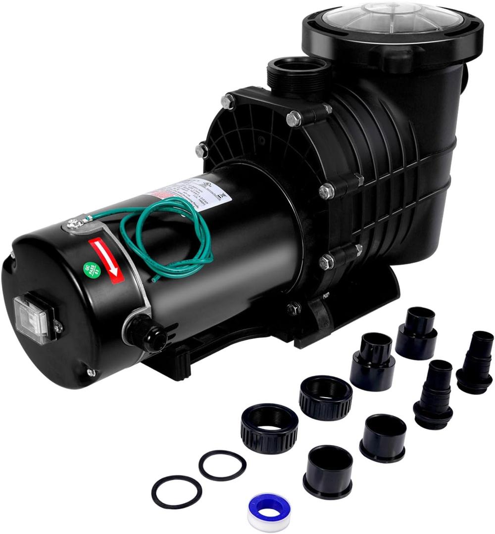Dual Voltage Pool Pump 1.5HP 6498GPH, self-priming energy-saving equipped pumps with filter basket, for Above Ground Pools (1.5HP HBP1100II)