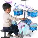 Kids Drum Set for Toddlers with 5 Jazz Drum Kit & Lights (Vibrating-Controlled) & Alloy, Musical Instruments Toys, Boys Gifts for Aged 1-3 3-5
