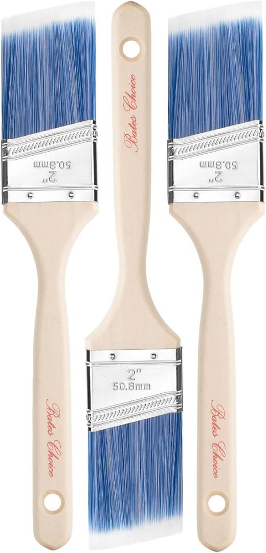 Bates- Paint Brushes, 2-Inch, 3 Pack, Angle Brushes, Treated Wood Handle, Paint Brushes for Walls, Stain Brush, Wall Paint Brushes, Furniture Paint Brushes for Painting Walls, Painting Brush