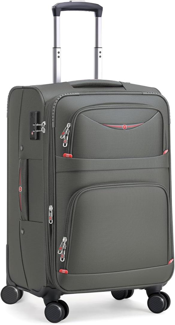 ROPLUS Softside Expandable Luggage with 4 Spinner Wheels, Durable Carry-On Luggage Suitcase (Gray, 21-Inch)
