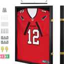 Egofine Jersey Frame Display Case 32''x24'' Wood Large Frame, Jersey Shadow Box Covered by Acrylic with Hangers Wall Mounting Jersey Frame for Basketball, Baseball, Football, Hockey Sport Shirt, Black