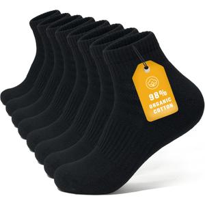 Brula Mens 98% Cotton Cushioned Ankle Socks, Moisture-wicking Breathable Low Cut Athletic Running Socks (Medium-Large, 4 Pairs Black)