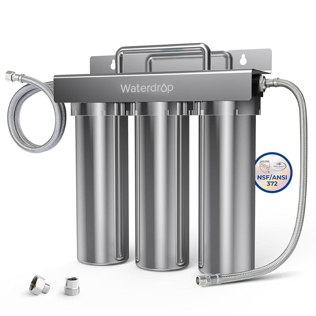 Waterdrop TST-UF 0.01m Ultra-Filtration Under Sink Water Filter, Stainless Steel Water Filter for Sink, 5X Service Life, 99.99% of Contaminants Larger Than 0.01m, Direct Connect to Kitchen Faucet (Mirror)