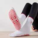 3 Pairs Cute Pilates Socks with Grips for Women Non Slip Yoga Socks Grippy Crew Socks Embroidery Pattern for Workout Ballet (White)