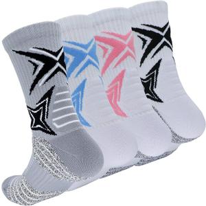 YQHMT Basketball Socks Outdoor Athletic Crew Socks Thick Compression Sports Socks for Men & Women 4 Pack (6-12)