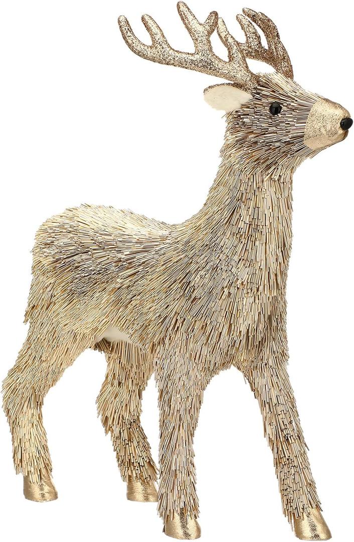 Syhood Christmas Deer Decor Champagne Standing Reindeer Decor 18" x 14" Under The Christmas Handcrafted Deer Figurines Elk Statues Gifts for Home Fireplace Table Holiday Decorations