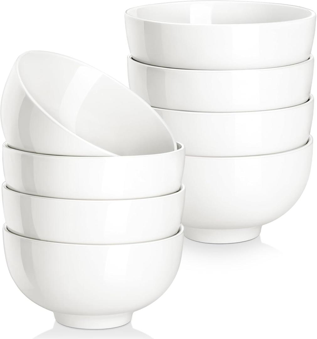 MALACASA Small White Bowls Set of 8, 10 Oz Ice Cream Bowls - Little Ceramic Bowls for Bouillon,Side Dishes, Dessert, Oatmeal, Fruit, Portion Control - Dishwasher & Microwave Safe.