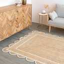 Scalloped Natural Jute Area Rug, Natural Base Off White Trim, 4x6 (4' x 6' (Rectangular))