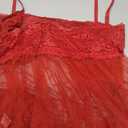 OYOANGLE Women's 2 Piece Polka Dots Lace Sheer Mesh V Neck Babydoll Teddy Lingerie Set (Red, XXL)
