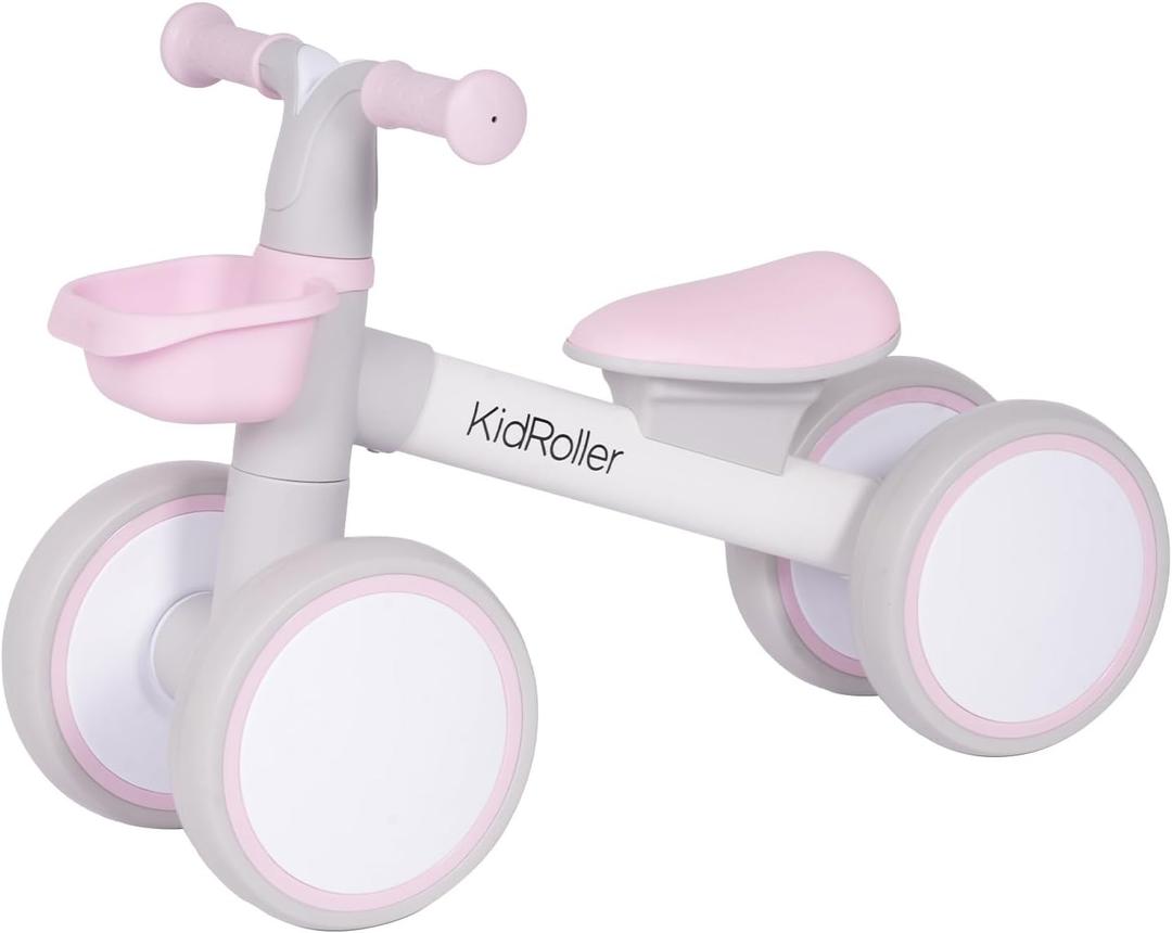 Kid's Balance Bikes for 1 Year Old Boys and Girls, 12-36 Months Toddler Ride-on with Adjustable Seat and a Front Basket, First Birthday Gifts (Pink)