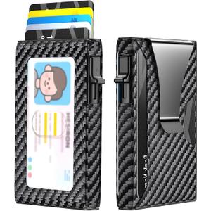 Wallet for Men Slim Minimalist Pop-up Smart Holds 5-6 Cards - RFID Blocking Metal with Money Clip, Credit Card Holder & ID Window,Business Card Cases men accessories(Carbon)