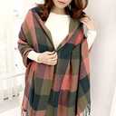 Wander Agio Women's Fashion Long Shawl Big Grid Winter Warm Lattice Large Scarf (Red Green)