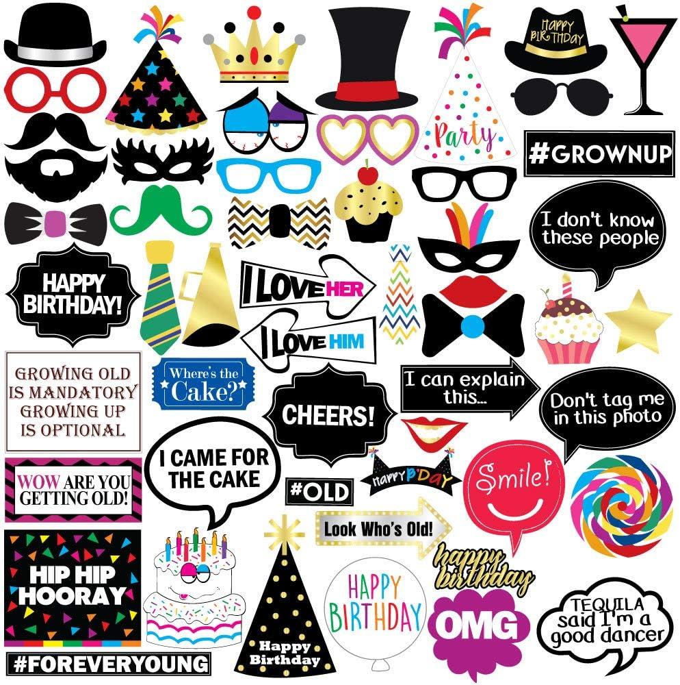 Funny Birthday Photo Booth Props - 47 Pieces - Funny Birthday Party Supplies for Him or Her - Photo Booth Decorations, Favors and Gifts