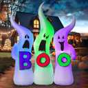 FunFanso 6FT Halloween Inflatable Ghosts Spooky Outdoor Decoration, Three Scary Blow Up Ghosts Holding Boo Signs with Colorful LED Lights for Halloween Holiday Garden Lawn Yard Home Porch Party Decor