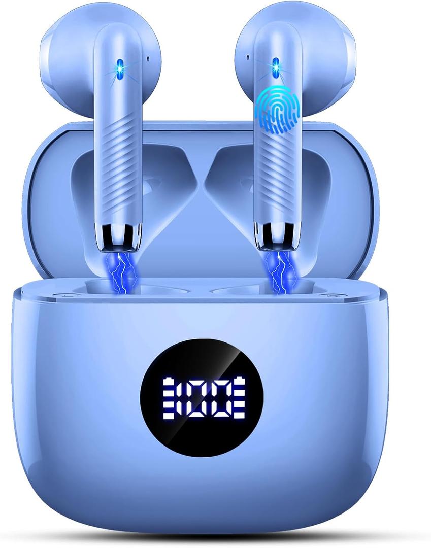 Wireless Earbuds, Bluetooth 5.4 Headphones HiFi Stereo, in Ear Earphones with 4 ENC Noise Cancelling Mics, 40H Playback Ear Buds with LED Display, Mini Case, IP7 Waterproof Headset with USB C Charging (Violet)