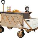 Whitsunday Collapsible Folding Wagon with Table,Heavy Duty Utility Beach Wagons with Opened Tailgate and All-Terrain Wheels for Camping,Garden,Sports Khaki