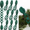 12 Pack Christmas Garland Hanger for Mantle Christmas Garland Hooks Wreath Ties Fireplace Stocking Holder Reusable Silicone Adhesive Straps for Fireplace Staircase Front Door (Dark Green)