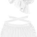 Newcotte 2 Pieces Women Colonial Costume Accessory Set Include White Mob Cap Bonnet Cotton Half Apron for Maid Girl Cosplay