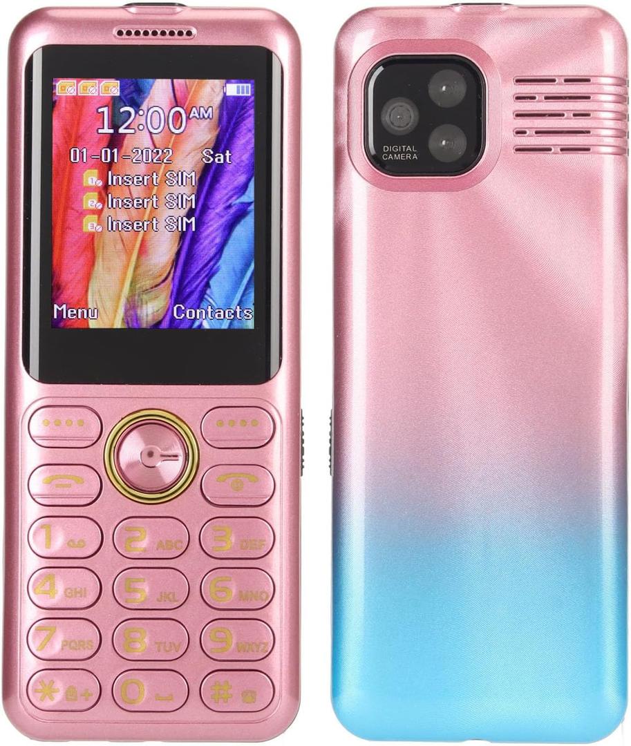 ASHATA Unlocked 2G GSM Basic Phone with 3 SIM Card Support, 2.2 Inch Screen, Stereo Speakers, Long Lasting Battery, Slim Design, Multifunctional Senior Cellphone (Pink)
