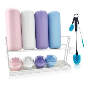 Bottle Drying Rack for Kitchen Countertop - Two-Tier for Water Bottles and Tumblers, Space-Saving Storage Stand with Drainage Tray, Includes Water Bottle Drying Rack Brush Cleaning Set (White)