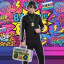 80s 90s Outfit for Men Tracksuit Costume,Hip Hop Outfit,8Pcs Retro Disco Themed Party Costume Track Suit Sportswear, Large