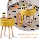 Storage Ottoman Foot Stool Linen Round Vanity Stool Tray Top Footstool with Wood Legs Multifunctional Upholstered Foot Rest Ottoman for Living Room, Bathroom, Makeup (Yellow)