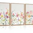 CHDITB Wildflower Framed Canvas Wall Art Set Of 3,Flower Artwork Modern Floral Wall Decor, Watercolor Nature Wall Painting, Minimalist Butterfly Art Prints For Bedroom Living Room Office Decor-12”X16”