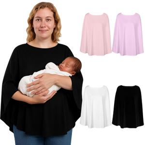 Shyyween 4 Pcs Soft Rayon Nursing Cover for Baby 360Full Coverage Breathable Breastfeeding Poncho Multi-use Privacy Cover up for Women Mother Apron Essentials, Baby Car Seat,Shopping Cart,Stroller