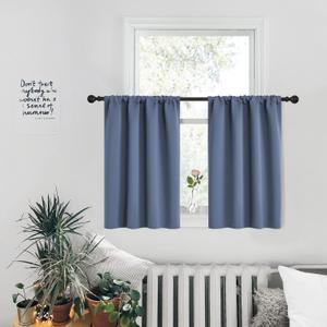 PONY DANCE Short Length Curtains for Kitchen, Small Drapes Tiers for Bathroom, Room Darkening Curtains for Bedroom, Wide 29 x Long 24 inches per Panel, Blue Haze, Set of 2