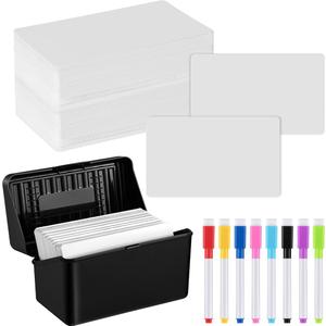 Jetec Index Card Storage, 100 Pcs Blank Dry Erase Index Cards and 8 Dry Erase Markers Black Storage Box, Practical Index Card Organizer Reusable DIY Flash Cards for School Message Notes (3 x 5 Inch)