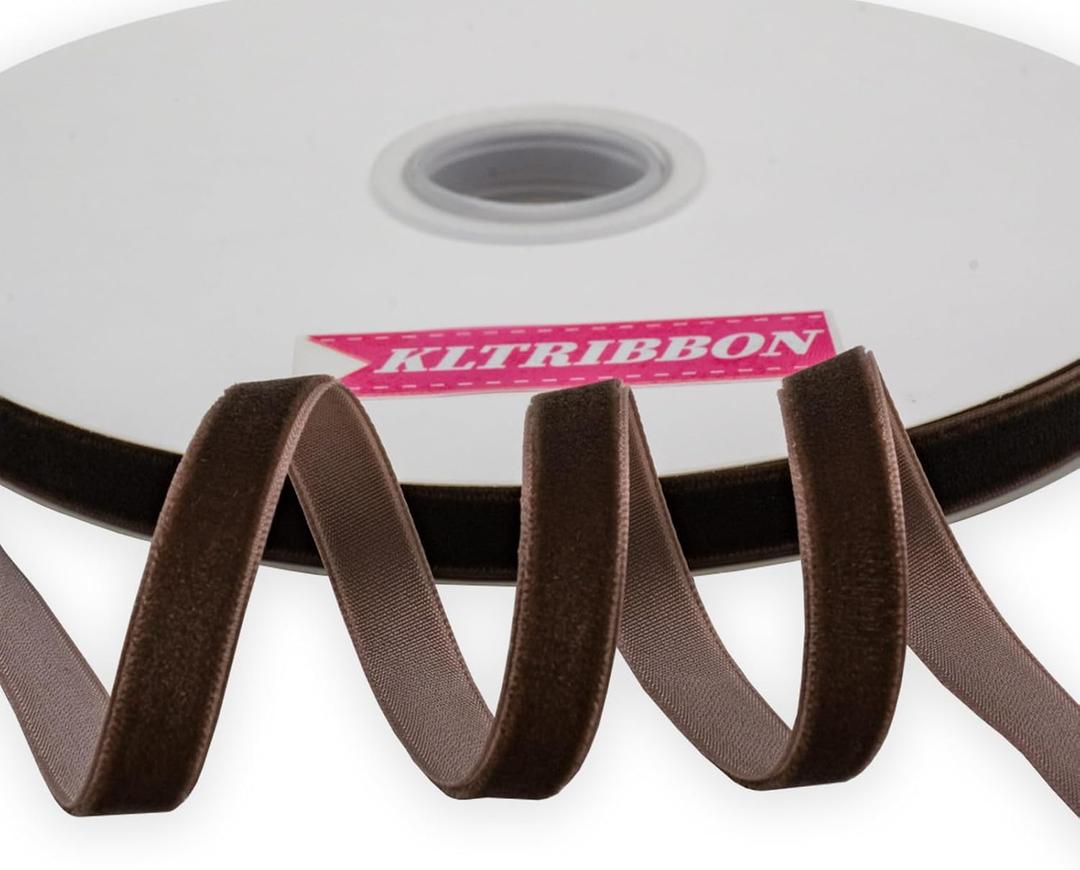 Nylon Single Face Velvet Ribbon,3/8 Inch X 25 Yards Spool (Brown)