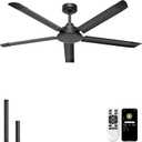 Ohniyou 60'' Ceiling Fan No Light, Black Industrial Ceiling Fan with Remote/APP, Aluminum Blades, 6800 CFM DC Motor for Patios, Living Room, Shop, Garage