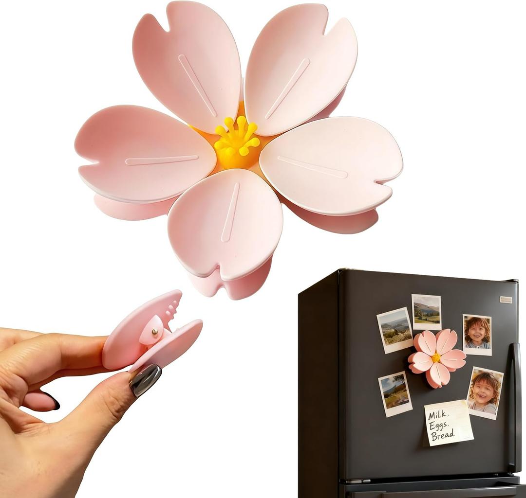 2 x Bag Clips for Food, 10 Clips in 2 Sakura Flowers - Magnetic Refrigerator Magnets, Strong Sealing Kitchen Organization for Chip Bag, Notes, as Fridge Decor