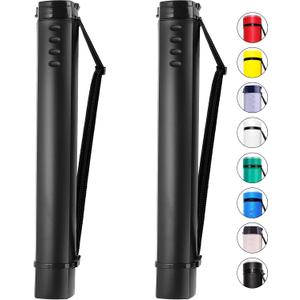 2-Pack Extendable Poster Tubes Expand from 24.5 to 40 with Shoulder Strap | Carry Documents, Blueprints, Drawings and Art | Black Portable Durable Round Storage Cases with Lids and Labels