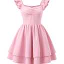 grewley Pink Dress for Girls Summer Dress Kids Tiered Teen Dresses Pink 6Y