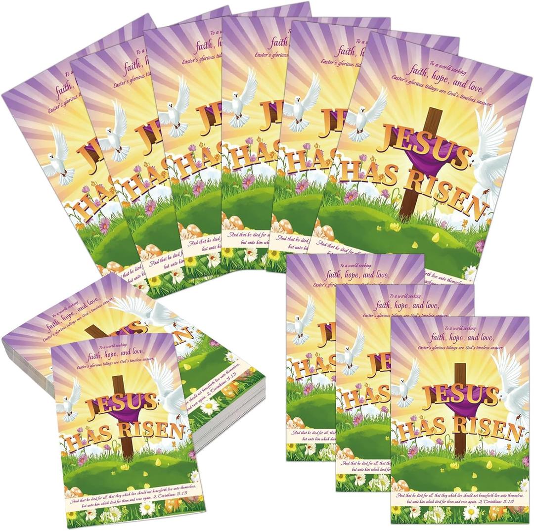 party greeting 120 Pcs Easter Church Bulletin Bulk Paper Jesus Has Risen Church Bulletins Religion School Study Supplies Jesus Worship Christian Inspiring Handouts for Bible Information(Lily Flower)